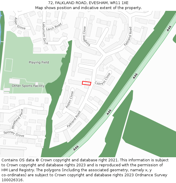 72, FALKLAND ROAD, EVESHAM, WR11 1XE: Location map and indicative extent of plot