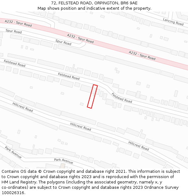 72, FELSTEAD ROAD, ORPINGTON, BR6 9AE: Location map and indicative extent of plot