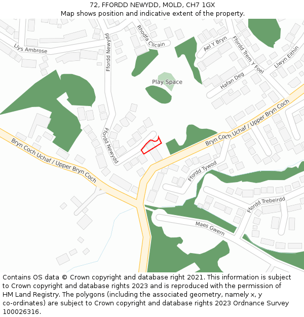 72, FFORDD NEWYDD, MOLD, CH7 1GX: Location map and indicative extent of plot