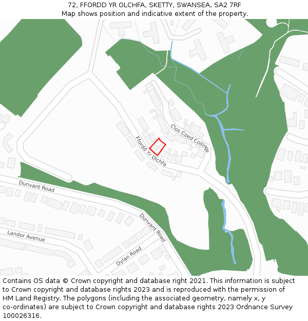 72, FFORDD YR OLCHFA, SKETTY, SWANSEA, SA2 7RF: Location map and indicative extent of plot