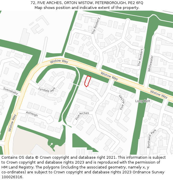 72, FIVE ARCHES, ORTON WISTOW, PETERBOROUGH, PE2 6FQ: Location map and indicative extent of plot