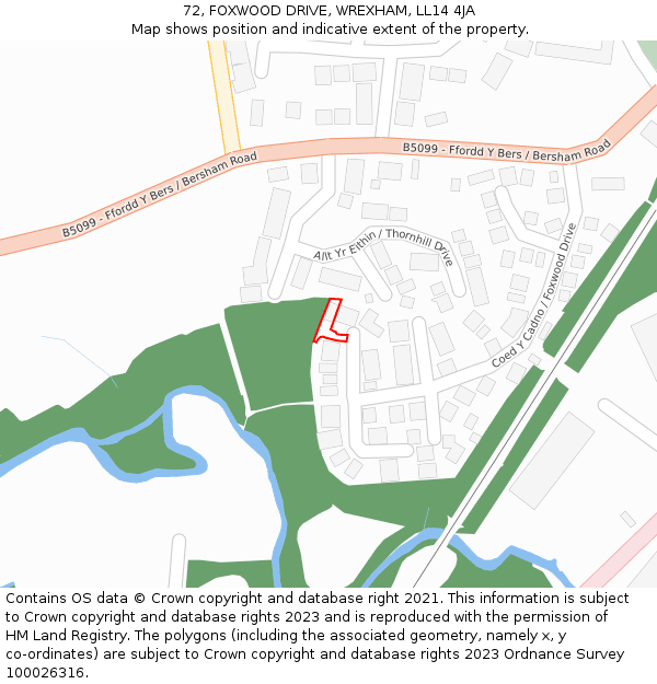 72, FOXWOOD DRIVE, WREXHAM, LL14 4JA: Location map and indicative extent of plot