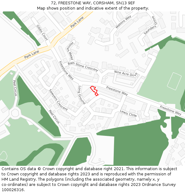 72, FREESTONE WAY, CORSHAM, SN13 9EF: Location map and indicative extent of plot