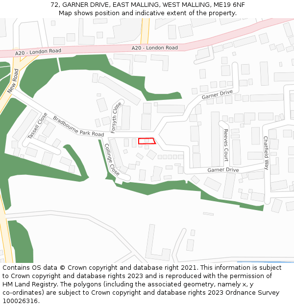 72, GARNER DRIVE, EAST MALLING, WEST MALLING, ME19 6NF: Location map and indicative extent of plot