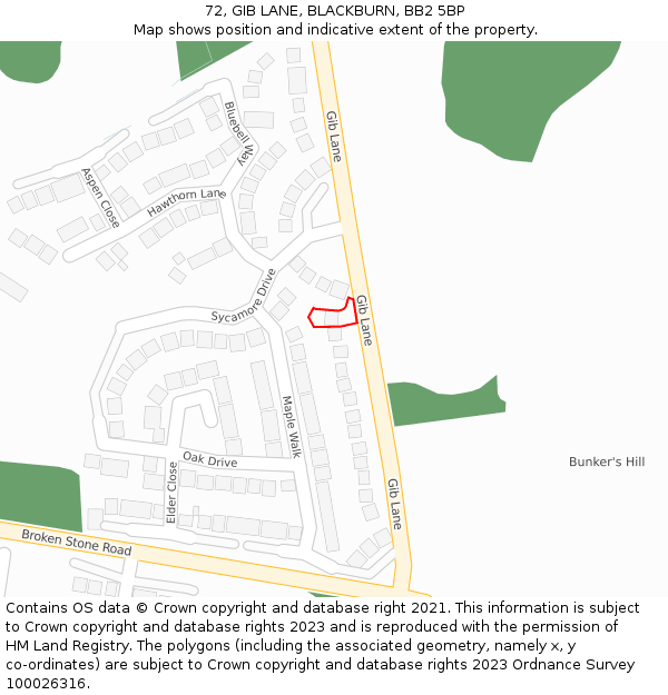 72, GIB LANE, BLACKBURN, BB2 5BP: Location map and indicative extent of plot