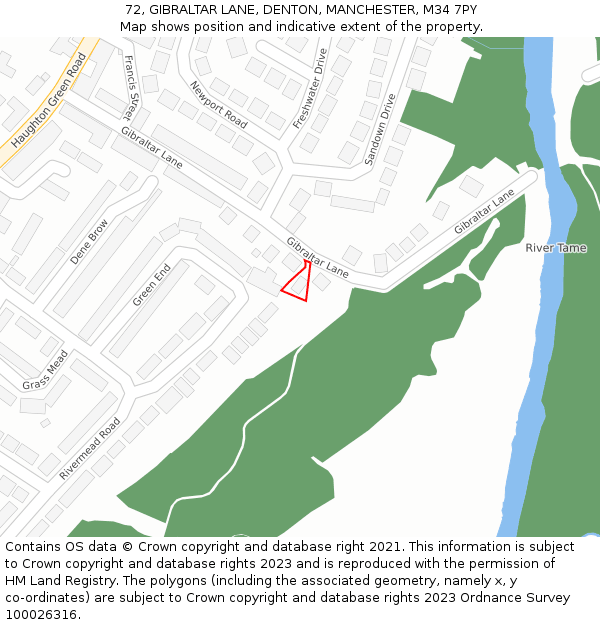 72, GIBRALTAR LANE, DENTON, MANCHESTER, M34 7PY: Location map and indicative extent of plot