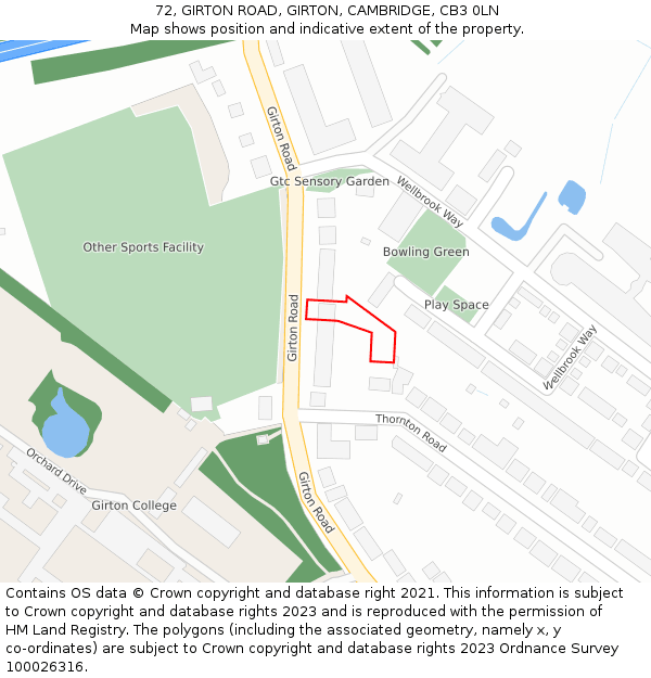 72, GIRTON ROAD, GIRTON, CAMBRIDGE, CB3 0LN: Location map and indicative extent of plot