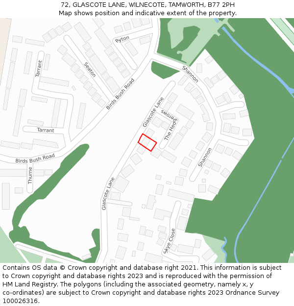 72, GLASCOTE LANE, WILNECOTE, TAMWORTH, B77 2PH: Location map and indicative extent of plot