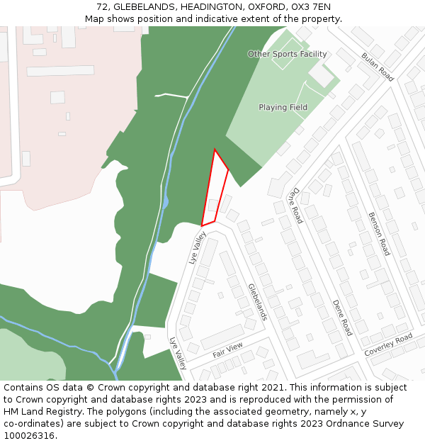 72, GLEBELANDS, HEADINGTON, OXFORD, OX3 7EN: Location map and indicative extent of plot