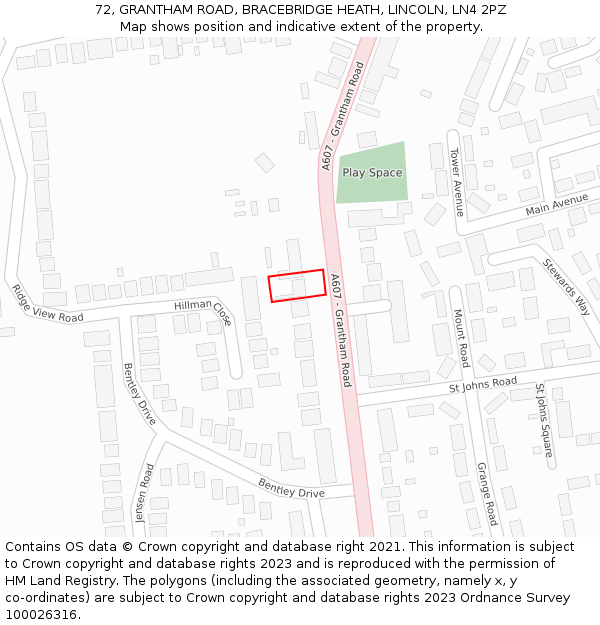 72, GRANTHAM ROAD, BRACEBRIDGE HEATH, LINCOLN, LN4 2PZ: Location map and indicative extent of plot