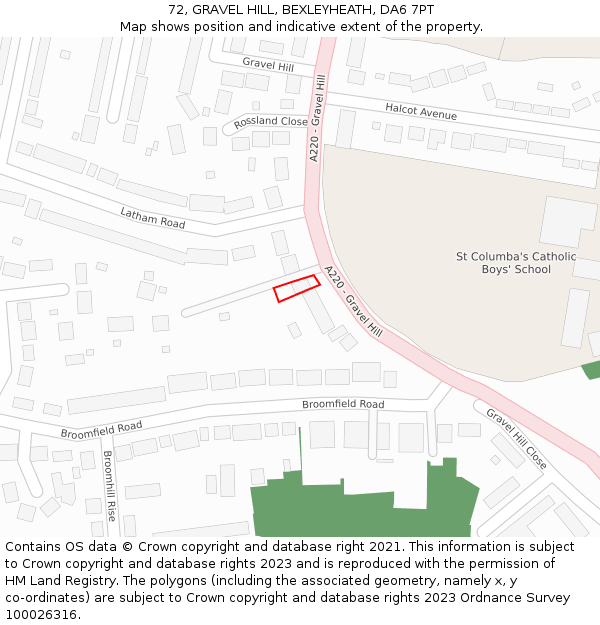 72, GRAVEL HILL, BEXLEYHEATH, DA6 7PT: Location map and indicative extent of plot