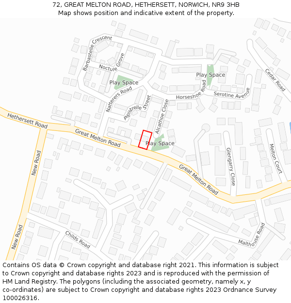 72, GREAT MELTON ROAD, HETHERSETT, NORWICH, NR9 3HB: Location map and indicative extent of plot