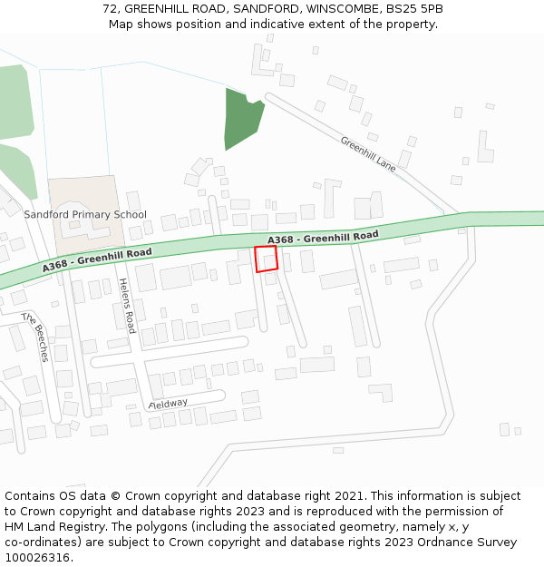 72, GREENHILL ROAD, SANDFORD, WINSCOMBE, BS25 5PB: Location map and indicative extent of plot