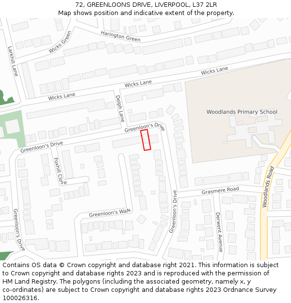 72, GREENLOONS DRIVE, LIVERPOOL, L37 2LR: Location map and indicative extent of plot