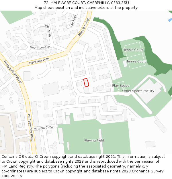 72, HALF ACRE COURT, CAERPHILLY, CF83 3SU: Location map and indicative extent of plot