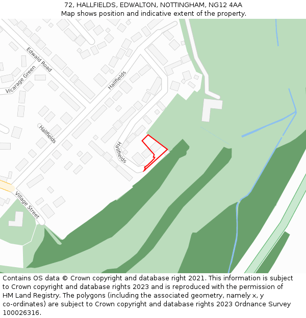 72, HALLFIELDS, EDWALTON, NOTTINGHAM, NG12 4AA: Location map and indicative extent of plot