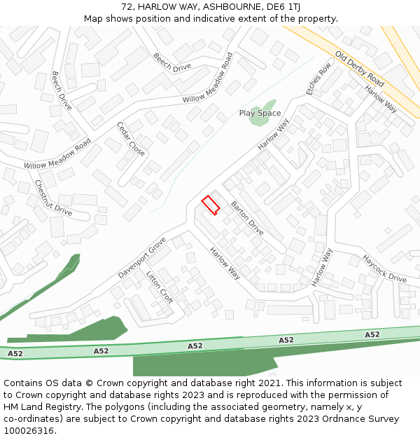 72, HARLOW WAY, ASHBOURNE, DE6 1TJ: Location map and indicative extent of plot