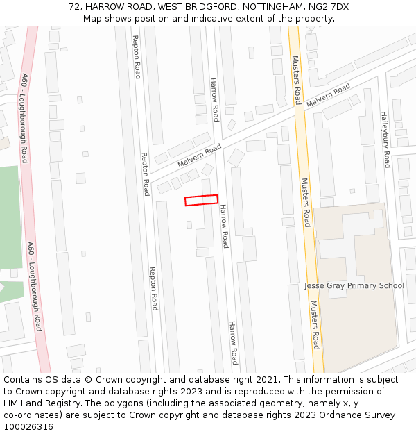 72, HARROW ROAD, WEST BRIDGFORD, NOTTINGHAM, NG2 7DX: Location map and indicative extent of plot