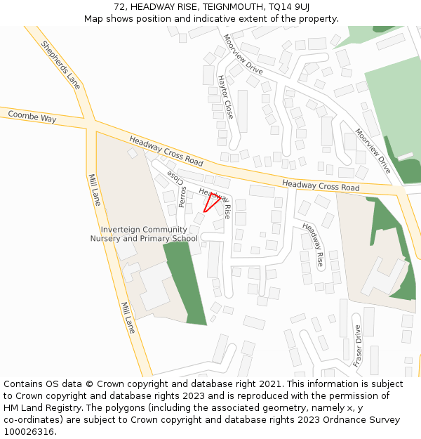 72, HEADWAY RISE, TEIGNMOUTH, TQ14 9UJ: Location map and indicative extent of plot
