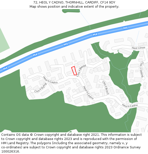 72, HEOL Y CADNO, THORNHILL, CARDIFF, CF14 9DY: Location map and indicative extent of plot