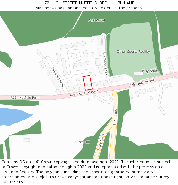 72, HIGH STREET, NUTFIELD, REDHILL, RH1 4HE: Location map and indicative extent of plot