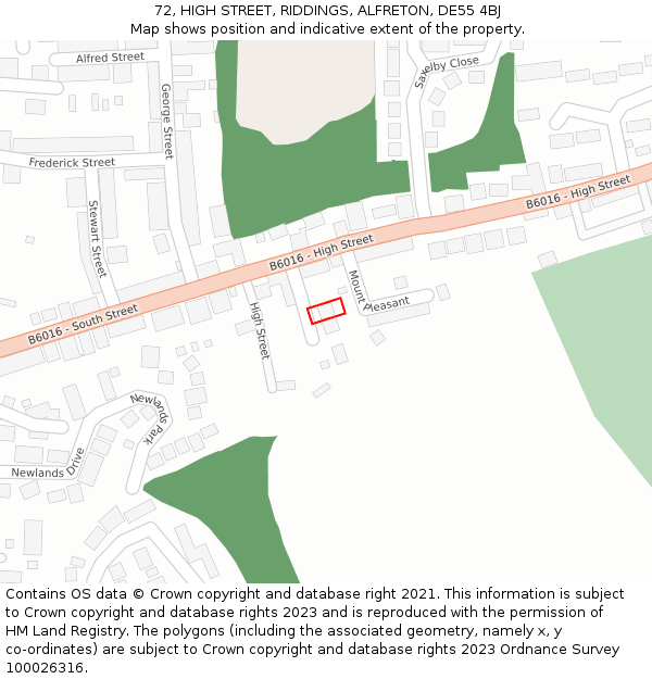 72, HIGH STREET, RIDDINGS, ALFRETON, DE55 4BJ: Location map and indicative extent of plot