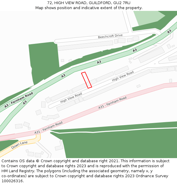 72, HIGH VIEW ROAD, GUILDFORD, GU2 7RU: Location map and indicative extent of plot