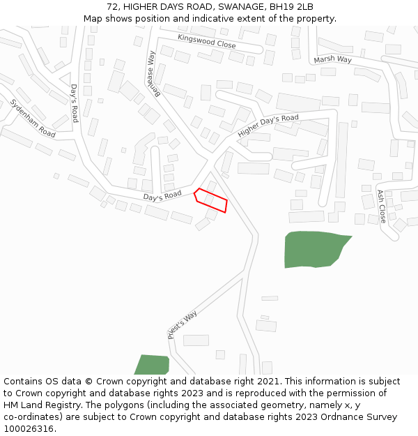 72, HIGHER DAYS ROAD, SWANAGE, BH19 2LB: Location map and indicative extent of plot