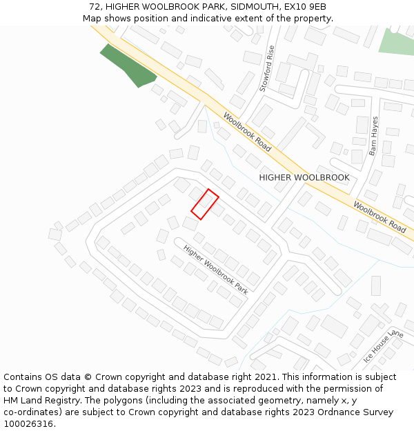 72, HIGHER WOOLBROOK PARK, SIDMOUTH, EX10 9EB: Location map and indicative extent of plot