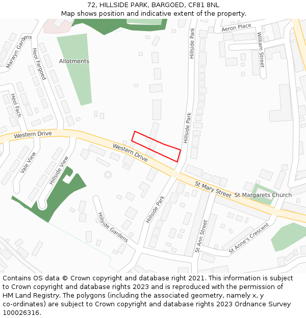 72, HILLSIDE PARK, BARGOED, CF81 8NL: Location map and indicative extent of plot