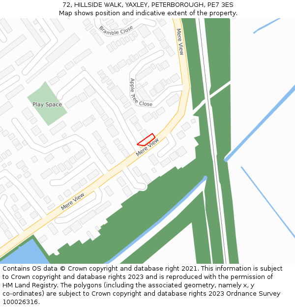72, HILLSIDE WALK, YAXLEY, PETERBOROUGH, PE7 3ES: Location map and indicative extent of plot