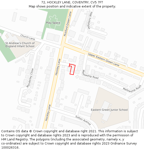 72, HOCKLEY LANE, COVENTRY, CV5 7FT: Location map and indicative extent of plot