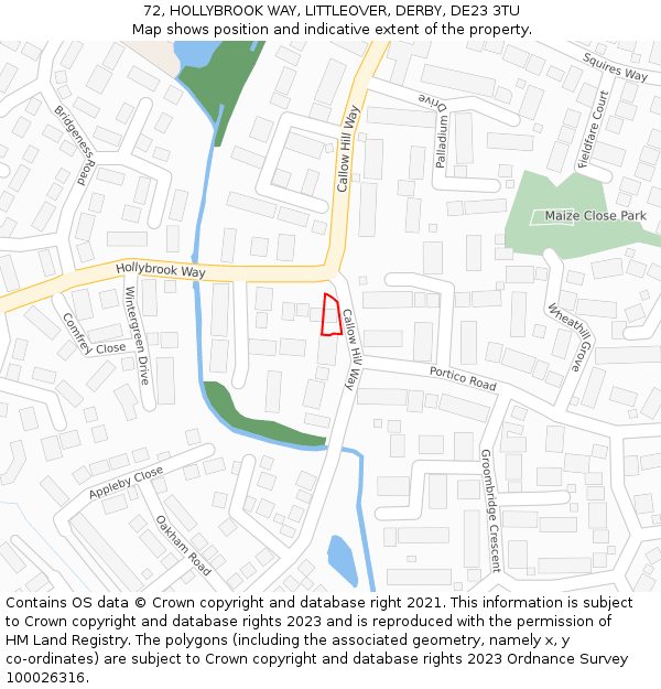 72, HOLLYBROOK WAY, LITTLEOVER, DERBY, DE23 3TU: Location map and indicative extent of plot