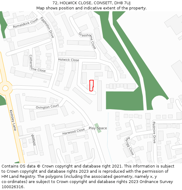 72, HOLWICK CLOSE, CONSETT, DH8 7UJ: Location map and indicative extent of plot