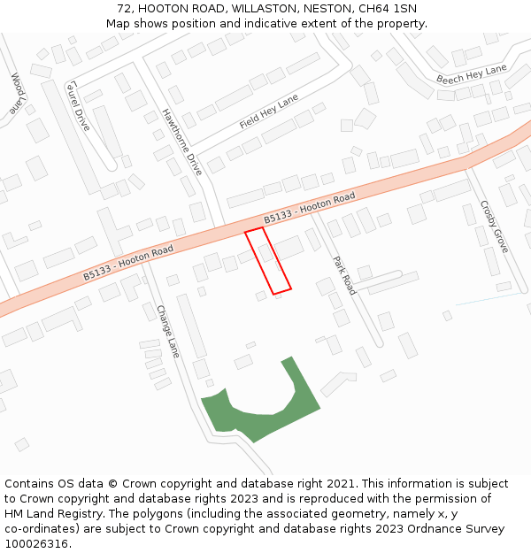 72, HOOTON ROAD, WILLASTON, NESTON, CH64 1SN: Location map and indicative extent of plot