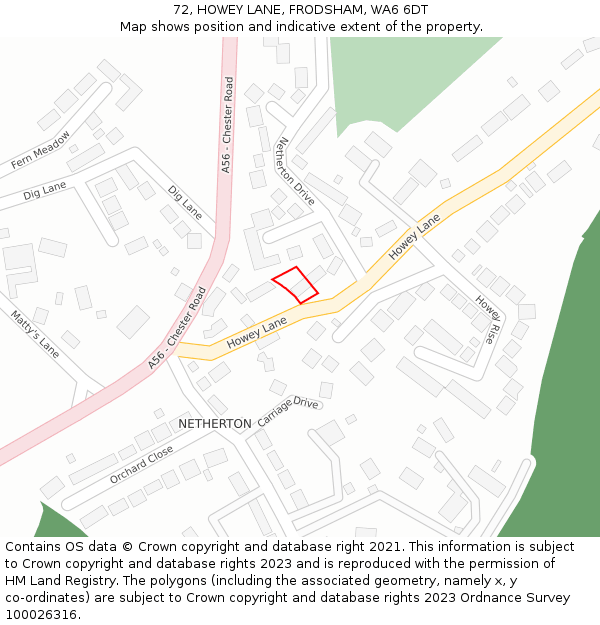 72, HOWEY LANE, FRODSHAM, WA6 6DT: Location map and indicative extent of plot