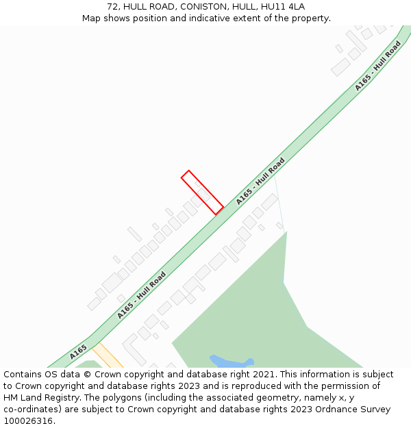 72, HULL ROAD, CONISTON, HULL, HU11 4LA: Location map and indicative extent of plot