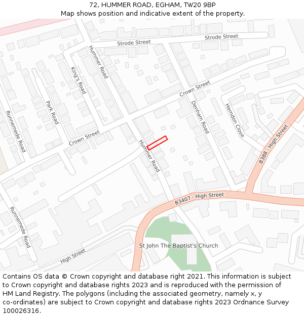 72, HUMMER ROAD, EGHAM, TW20 9BP: Location map and indicative extent of plot