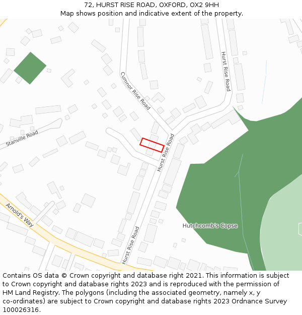 72, HURST RISE ROAD, OXFORD, OX2 9HH: Location map and indicative extent of plot