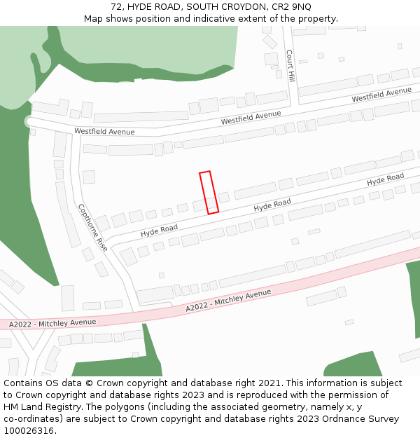 72, HYDE ROAD, SOUTH CROYDON, CR2 9NQ: Location map and indicative extent of plot