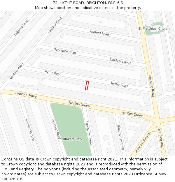 72, HYTHE ROAD, BRIGHTON, BN1 6JS: Location map and indicative extent of plot