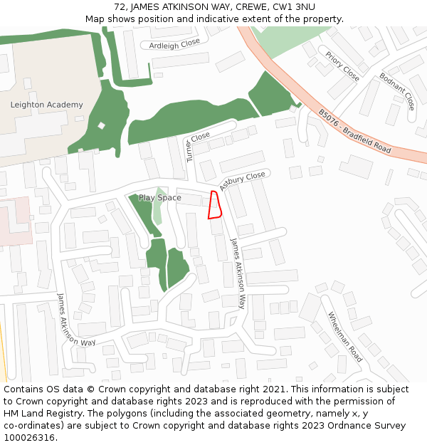 72, JAMES ATKINSON WAY, CREWE, CW1 3NU: Location map and indicative extent of plot