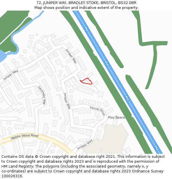 72, JUNIPER WAY, BRADLEY STOKE, BRISTOL, BS32 0BR: Location map and indicative extent of plot