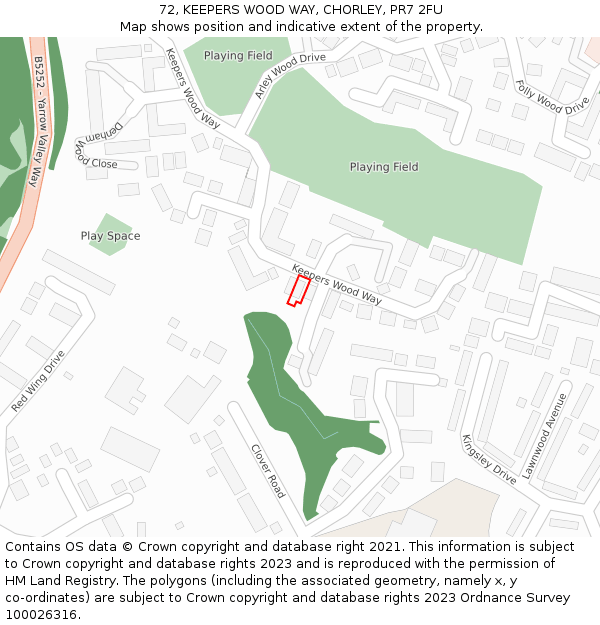 72, KEEPERS WOOD WAY, CHORLEY, PR7 2FU: Location map and indicative extent of plot