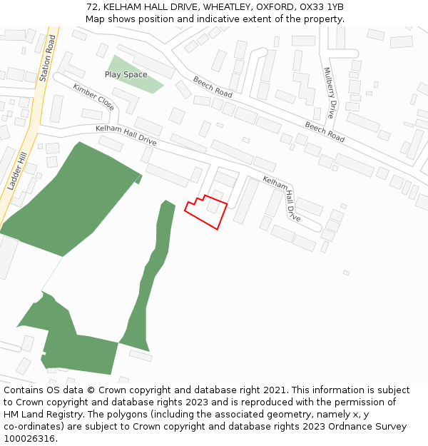 72, KELHAM HALL DRIVE, WHEATLEY, OXFORD, OX33 1YB: Location map and indicative extent of plot