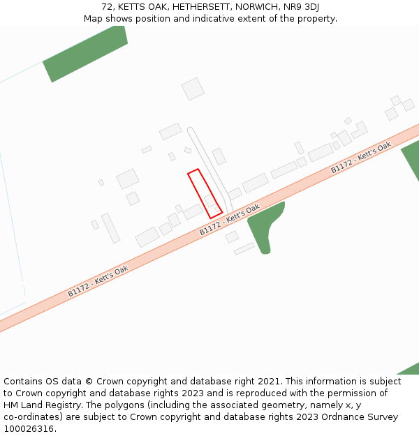 72, KETTS OAK, HETHERSETT, NORWICH, NR9 3DJ: Location map and indicative extent of plot