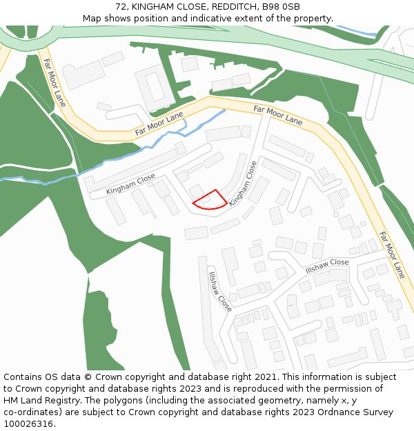 72, KINGHAM CLOSE, REDDITCH, B98 0SB: Location map and indicative extent of plot