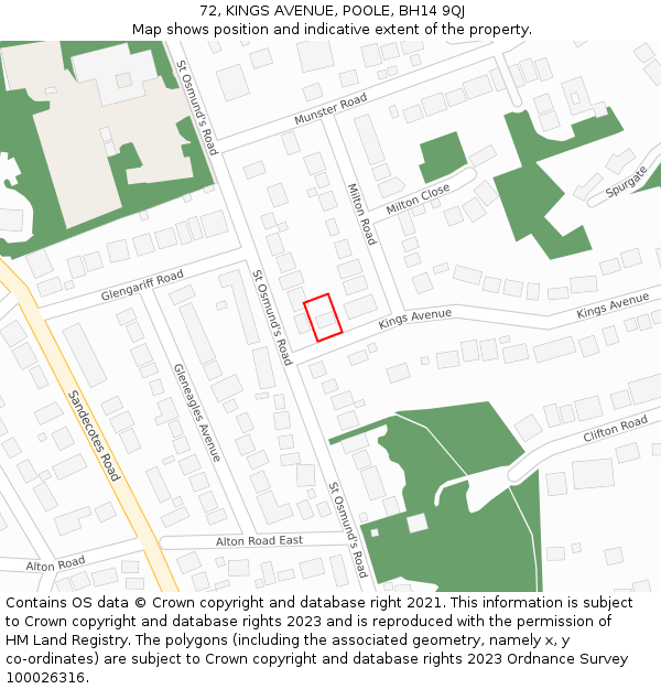 72, KINGS AVENUE, POOLE, BH14 9QJ: Location map and indicative extent of plot