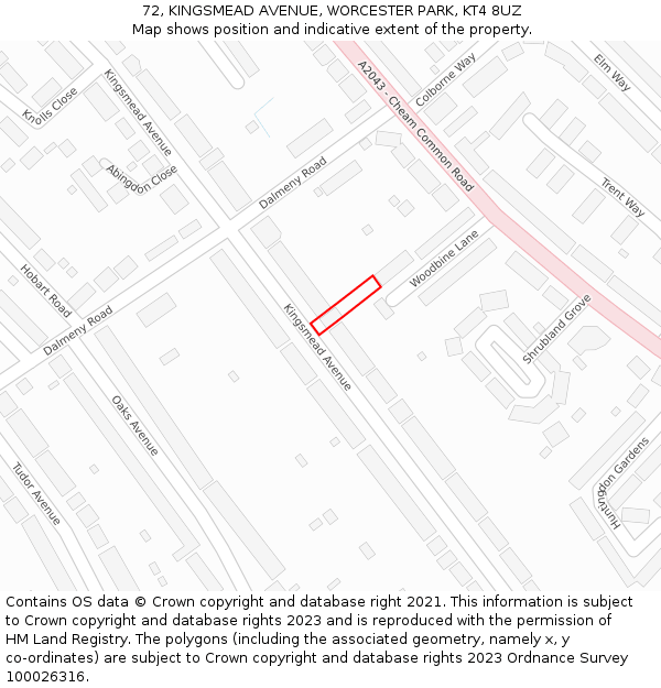 72, KINGSMEAD AVENUE, WORCESTER PARK, KT4 8UZ: Location map and indicative extent of plot