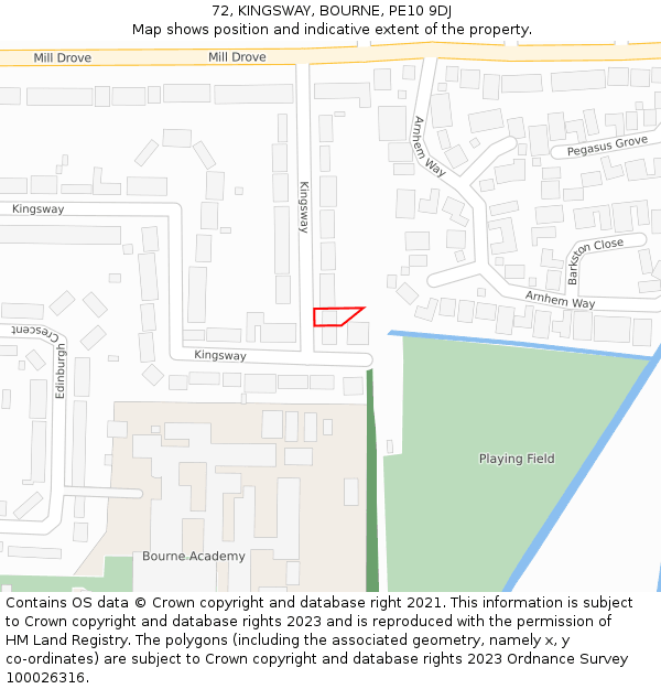 72, KINGSWAY, BOURNE, PE10 9DJ: Location map and indicative extent of plot